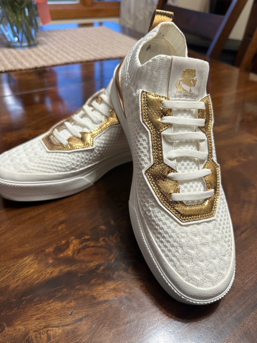 Karl Lagerfeld White Sneakers with Metallic Gold Trim